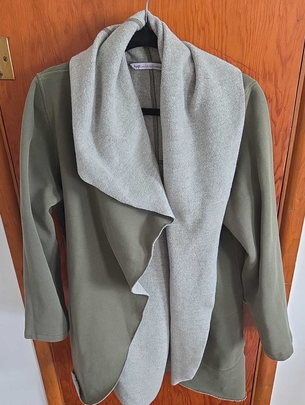 Soft Surroundings Olive Green Jacket with Light Gray Shawl Collar